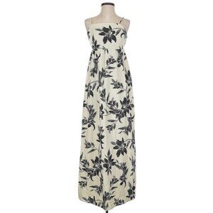 Monteau LA XS Cream Floral Linen Maxi Dress Smocked Summer Beach Resort Vacation